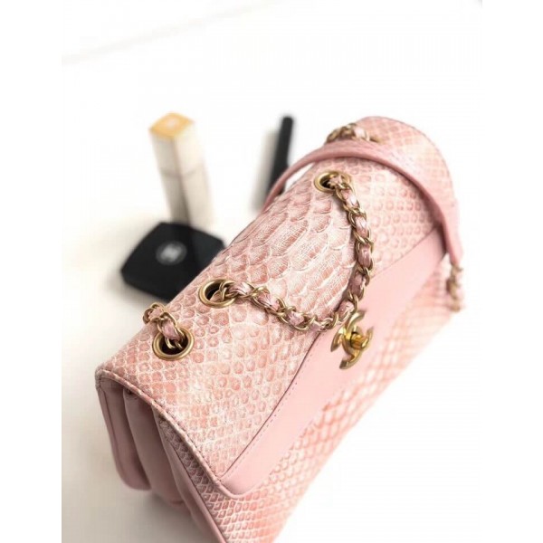 Chanel Python Leather Daily Companion Medium Flap Bag Pink 2018 Collection