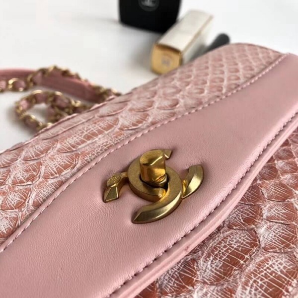 Chanel Python Leather Daily Companion Medium Flap Bag Pink 2018 Collection