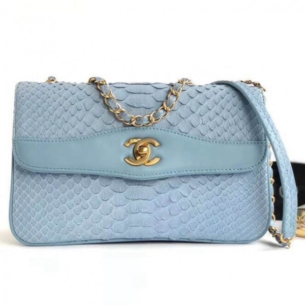 Chanel Python Leather Daily Companion Medium Flap Bag Light Blue 2018 Collection