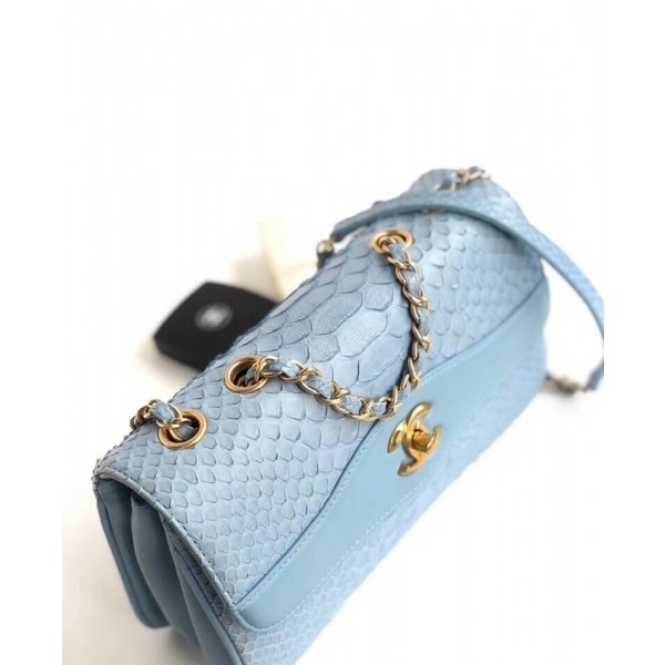 Chanel Python Leather Daily Companion Medium Flap Bag Light Blue 2018 Collection
