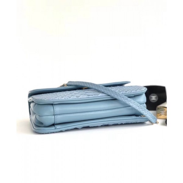 Chanel Python Leather Daily Companion Medium Flap Bag Light Blue 2018 Collection