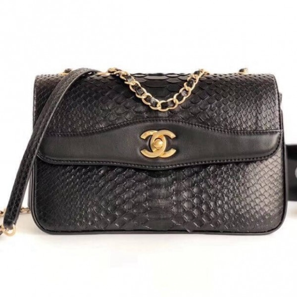 Chanel Python Leather Daily Companion Medium Flap Bag Black 2018 Collection