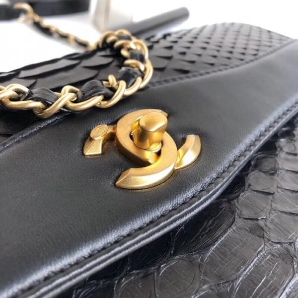 Chanel Python Leather Daily Companion Medium Flap Bag Black 2018 Collection