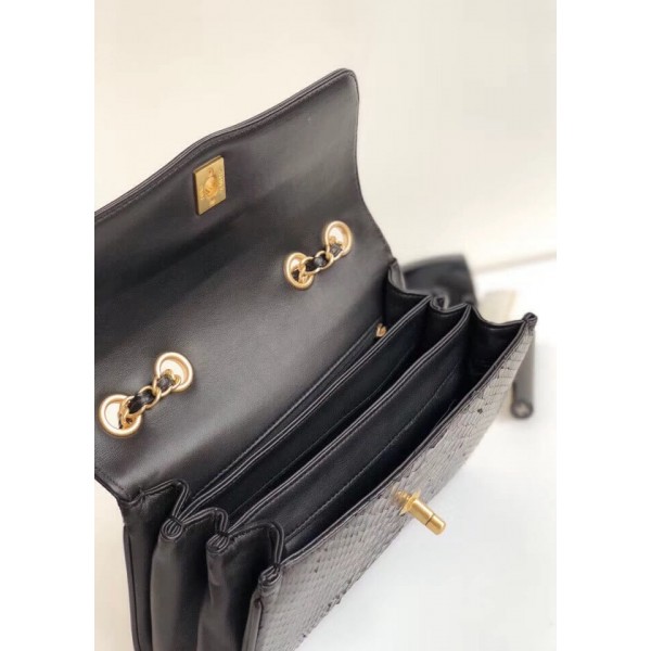Chanel Python Leather Daily Companion Medium Flap Bag Black 2018 Collection