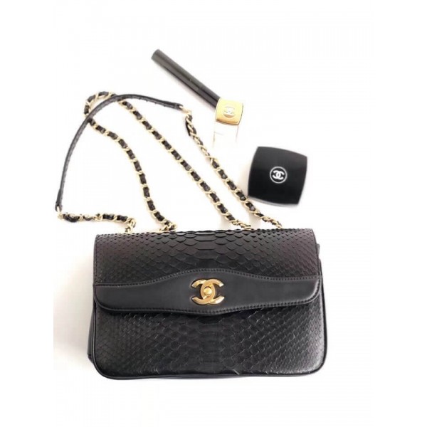 Chanel Python Leather Daily Companion Medium Flap Bag Black 2018 Collection