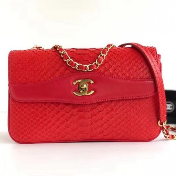 Chanel Python Leather Daily Companion Medium Flap Bag Red 2018 Collection