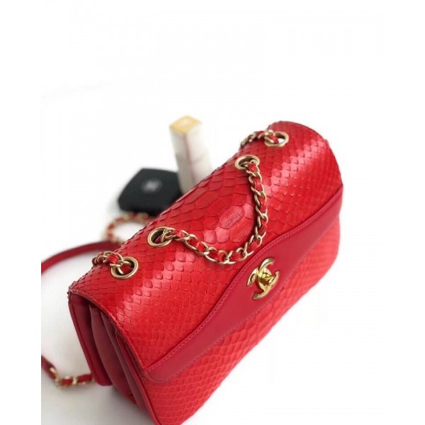 Chanel Python Leather Daily Companion Medium Flap Bag Red 2018 Collection