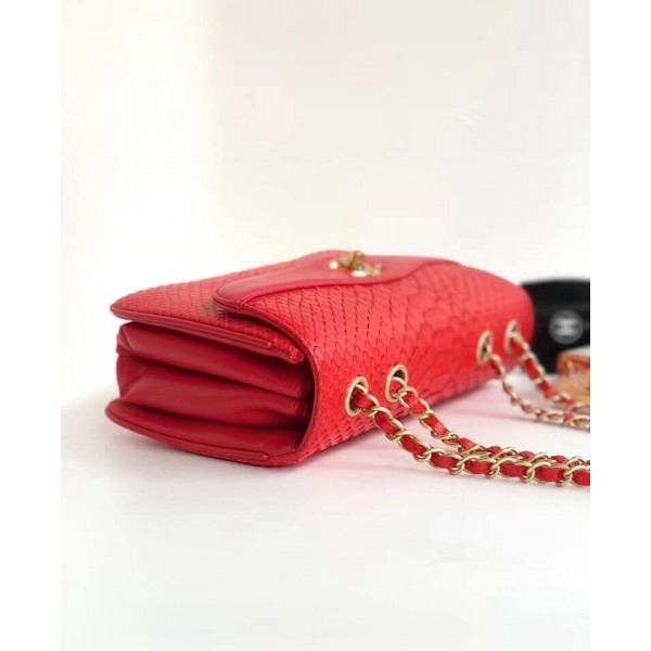 Chanel Python Leather Daily Companion Medium Flap Bag Red 2018 Collection