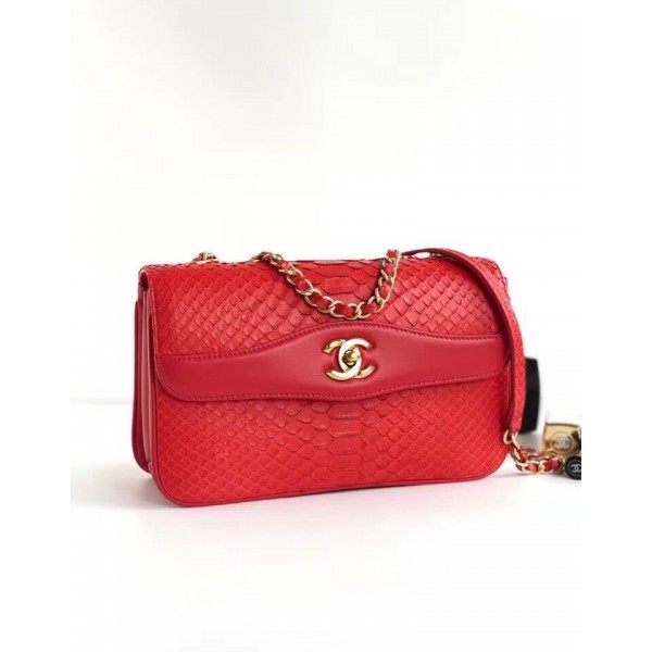Chanel Python Leather Daily Companion Medium Flap Bag Red 2018 Collection