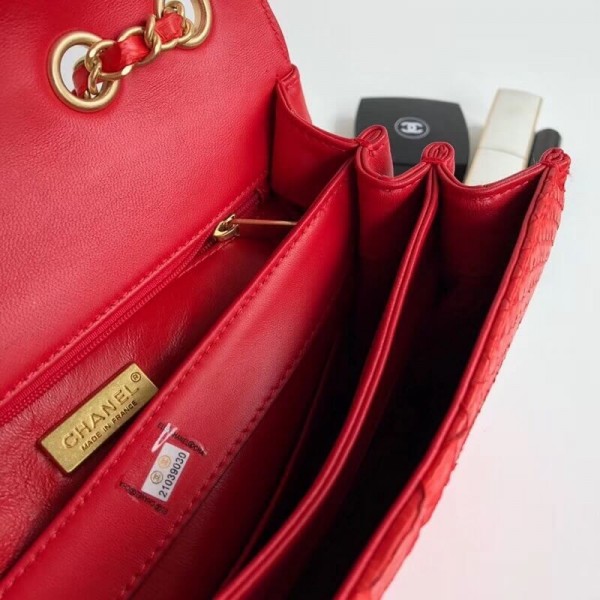 Chanel Python Leather Daily Companion Medium Flap Bag Red 2018 Collection