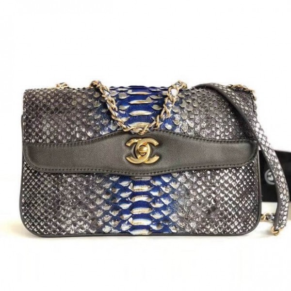 Chanel Python Leather Daily Companion Medium Flap Bag Black/Blue 2018 Collection