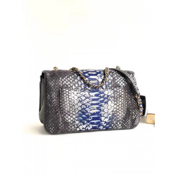 Chanel Python Leather Daily Companion Medium Flap Bag Black/Blue 2018 Collection