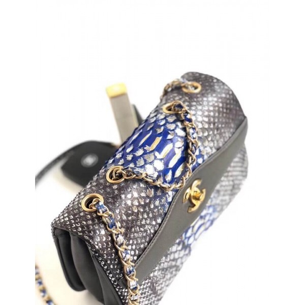 Chanel Python Leather Daily Companion Medium Flap Bag Black/Blue 2018 Collection