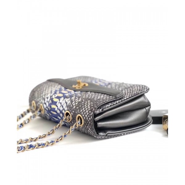 Chanel Python Leather Daily Companion Medium Flap Bag Black/Blue 2018 Collection