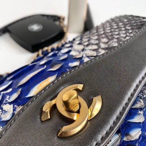 Chanel Python Leather Daily Companion Medium Flap Bag Black/Blue 2018 Collection