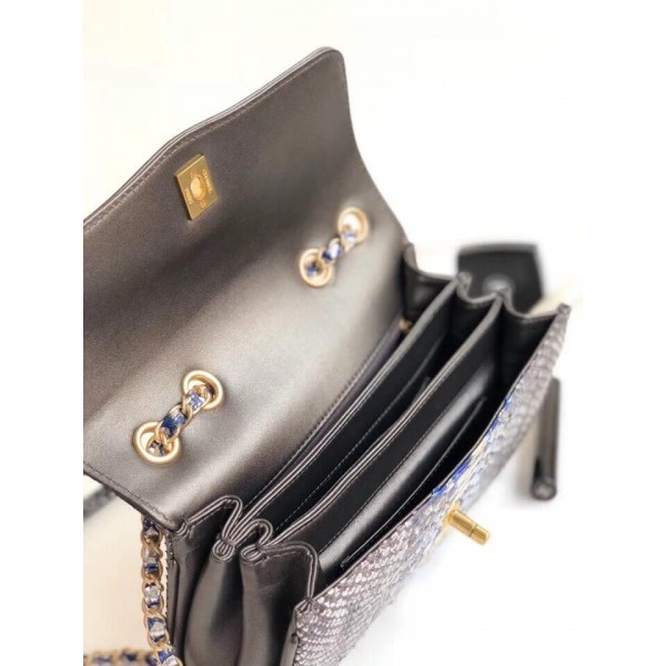 Chanel Python Leather Daily Companion Medium Flap Bag Black/Blue 2018 Collection