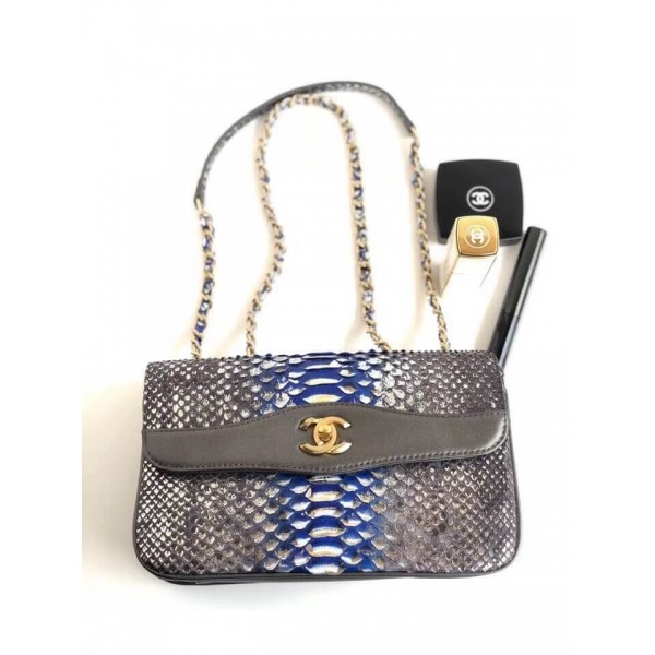 Chanel Python Leather Daily Companion Medium Flap Bag Black/Blue 2018 Collection