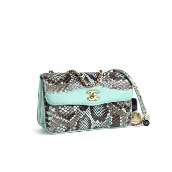 Chanel Python Leather Daily Companion Medium Flap Bag Black/Jade 2018 Collection