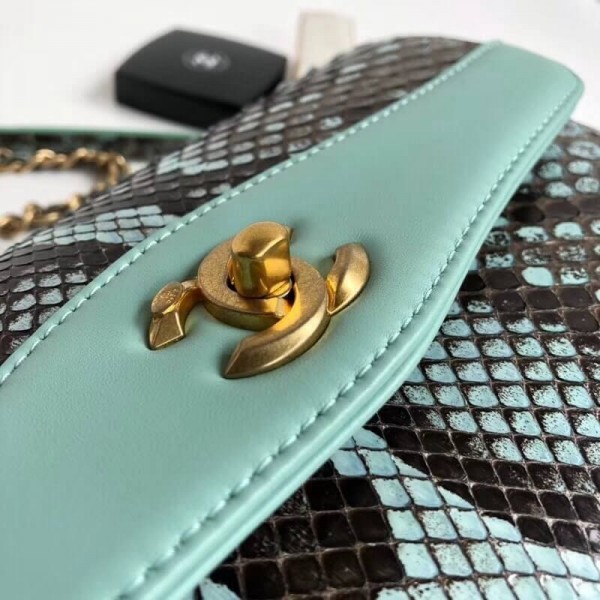Chanel Python Leather Daily Companion Medium Flap Bag Black/Jade 2018 Collection