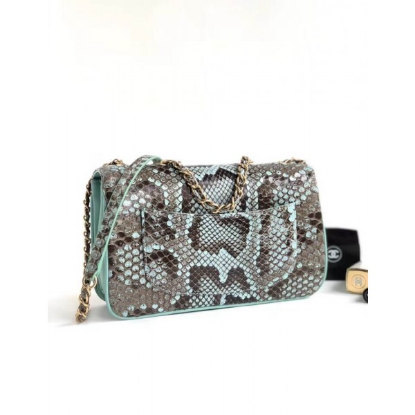 Chanel Python Leather Daily Companion Medium Flap Bag Black/Jade 2018 Collection