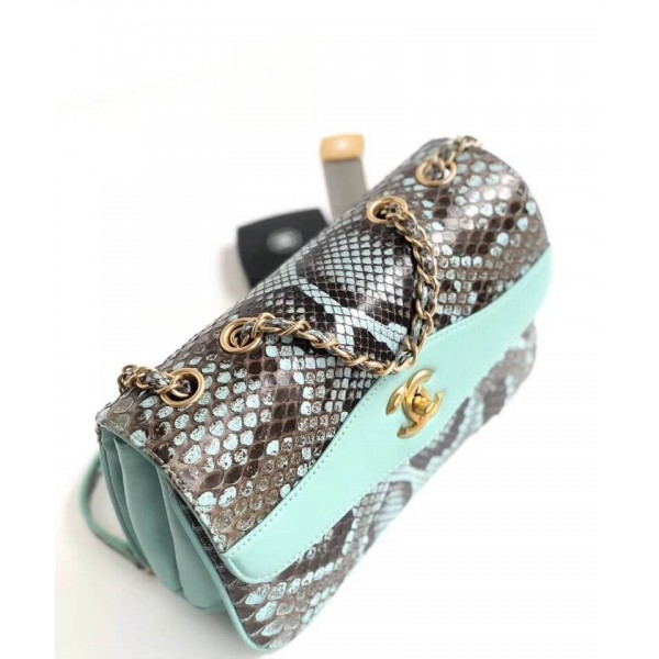 Chanel Python Leather Daily Companion Medium Flap Bag Black/Jade 2018 Collection