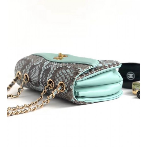 Chanel Python Leather Daily Companion Medium Flap Bag Black/Jade 2018 Collection