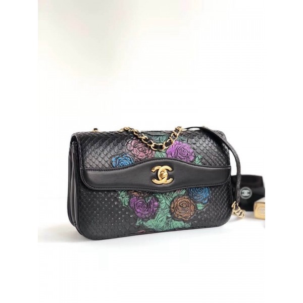 Chanel Python Leather Daily Companion Medium Flap Bag Multicolor Black 2018 Collection