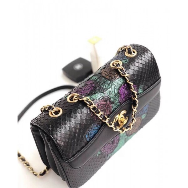 Chanel Python Leather Daily Companion Medium Flap Bag Multicolor Black 2018 Collection