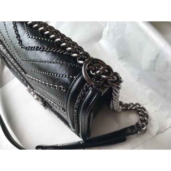 Chanel Studs & Chain Calfskin Medium Boy Chanel Bag Black 2018 Collection