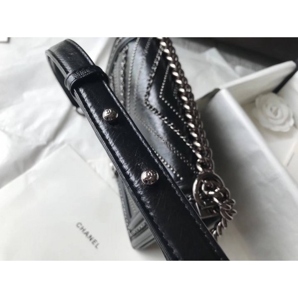 Chanel Studs & Chain Calfskin Medium Boy Chanel Bag Black 2018 Collection