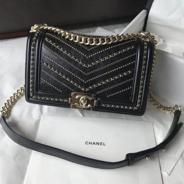 Chanel Studs & Chain Calfskin Small Boy Chanel Bag 2018 Collection