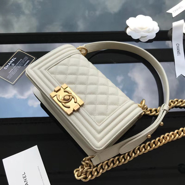 Chanel Small Le Boy Flap Bag Beige Grained Calfskin Gold-Tone Metal