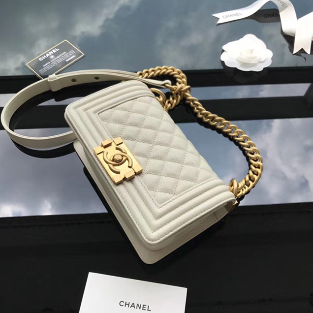 Chanel Small Le Boy Flap Bag Beige Grained Calfskin Gold-Tone Metal