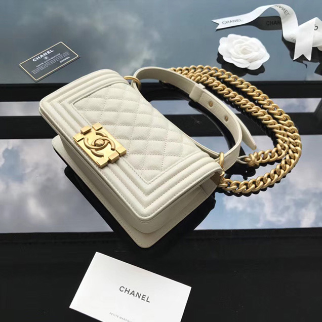 Chanel Small Le Boy Flap Bag Beige Grained Calfskin Gold-Tone Metal