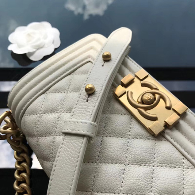 Chanel Small Le Boy Flap Bag Beige Grained Calfskin Gold-Tone Metal