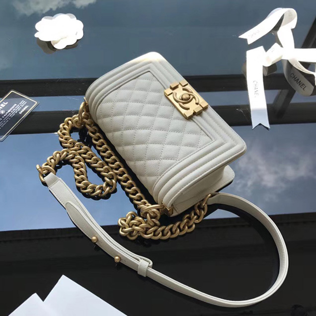 Chanel Small Le Boy Flap Bag Beige Grained Calfskin Gold-Tone Metal