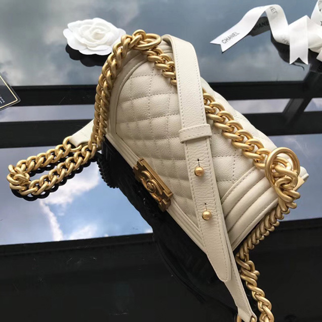 Chanel Small Le Boy Flap Bag Beige Grained Calfskin Gold-Tone Metal