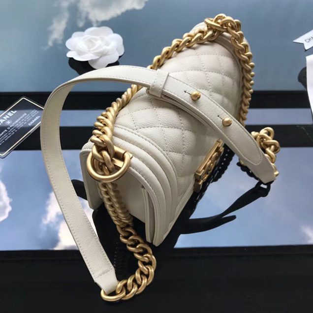Chanel Small Le Boy Flap Bag Beige Grained Calfskin Gold-Tone Metal