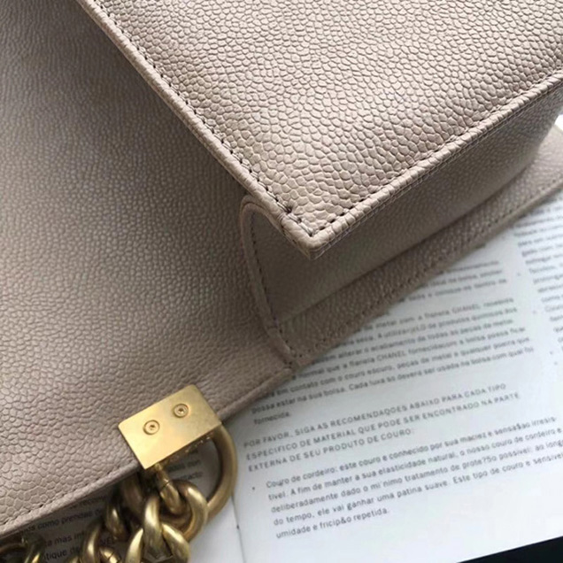 Chanel Small Chevron Le Boy Flap Bag Beige Grained Calfskin Gold-Tone Metal