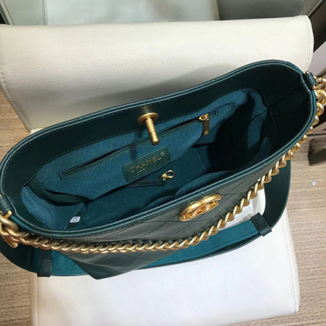Chanel Button Up Calfskin & Grosgrain Hobo Handbag A57573 Green 2018