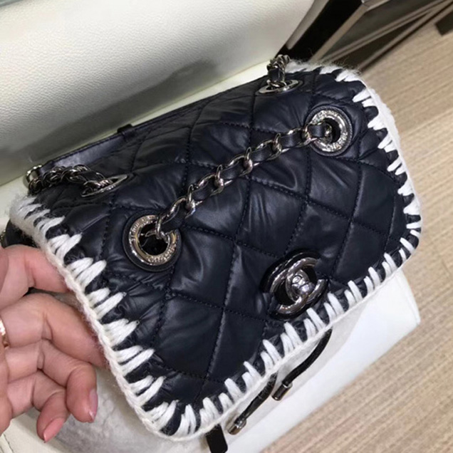 Chanel Backpacks A57580 Nylon Blended Fabrics Street Style Black Ecru