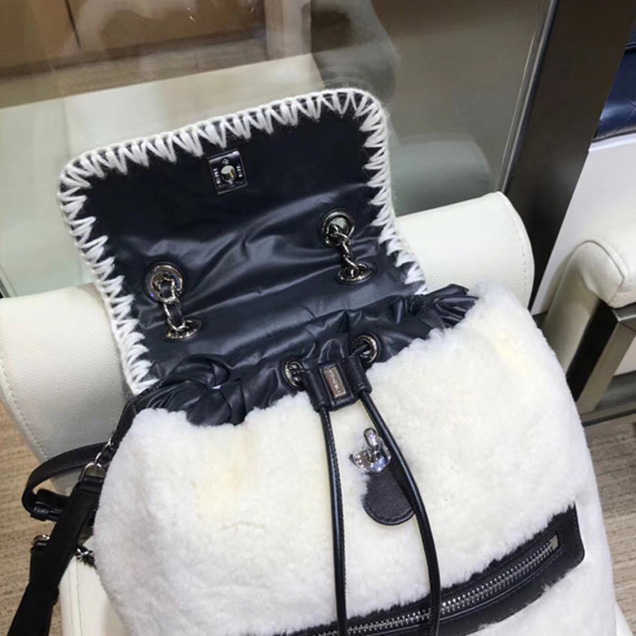 Chanel Backpacks A57580 Nylon Blended Fabrics Street Style Black Ecru