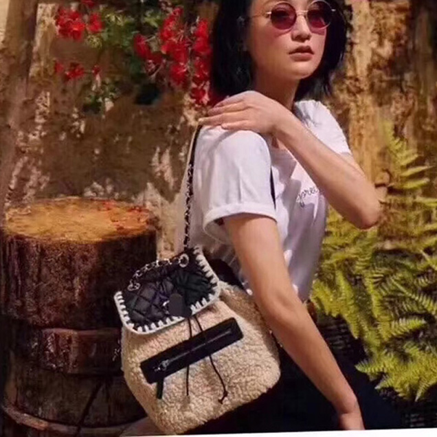 Chanel Backpacks A57580 Nylon Blended Fabrics Street Style Black Ecru