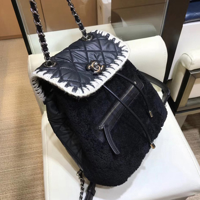 Chanel Backpacks A57580 Nylon Blended Fabrics Street Style Black Navy Blue