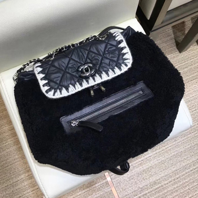 Chanel Backpacks A57580 Nylon Blended Fabrics Street Style Black Navy Blue