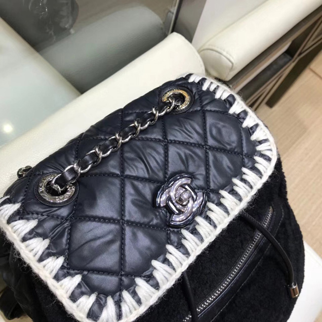Chanel Backpacks A57580 Nylon Blended Fabrics Street Style Black Navy Blue
