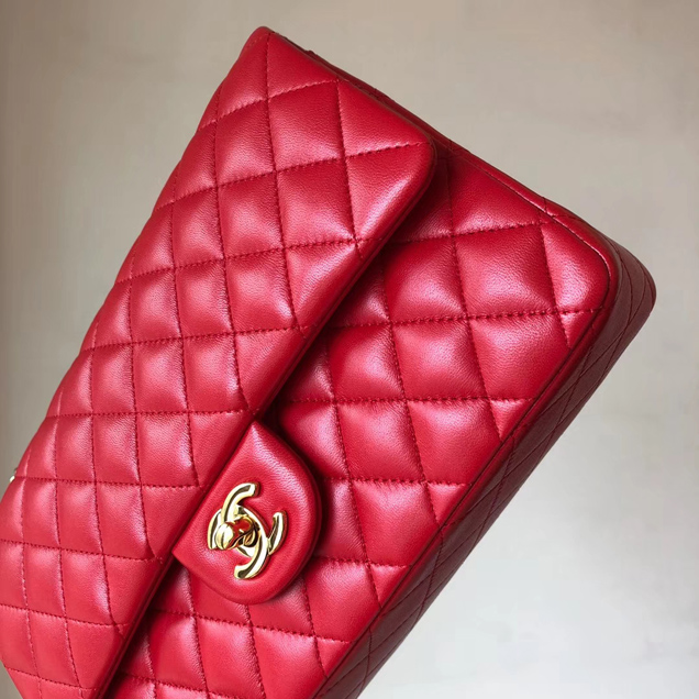 Chanel Classic Flap Bag A01112 Red Lambskin Gold-Tone Metal