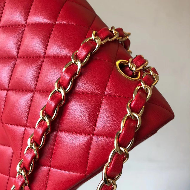 Chanel Classic Flap Bag A01112 Red Lambskin Gold-Tone Metal