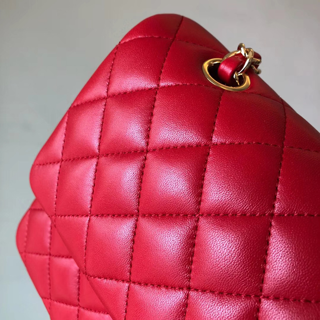 Chanel Classic Flap Bag A01112 Red Lambskin Gold-Tone Metal