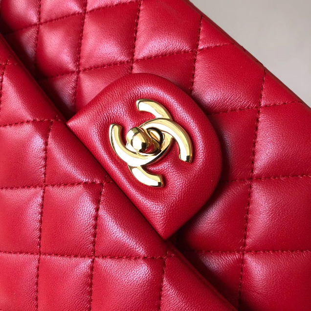 Chanel Classic Flap Bag A01112 Red Lambskin Gold-Tone Metal